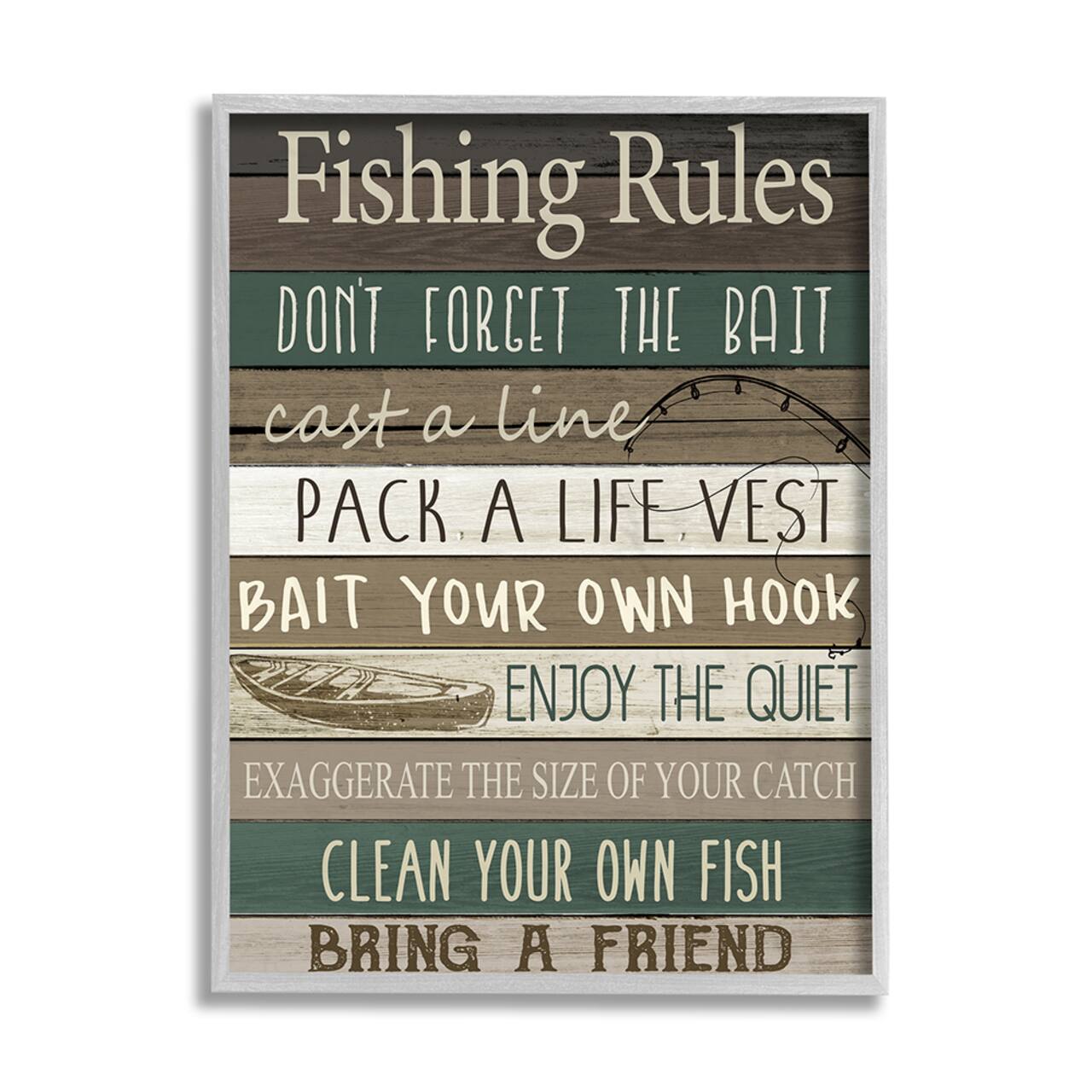 Stupell Industries Rustic Fishing Rules Sign Brown Green Beige Framed Wall Art